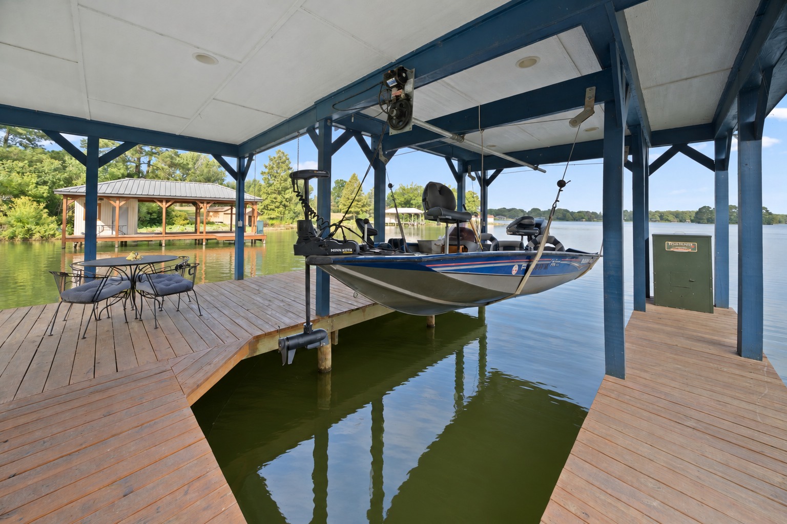 Covered boat lift and deck on Echo Lake