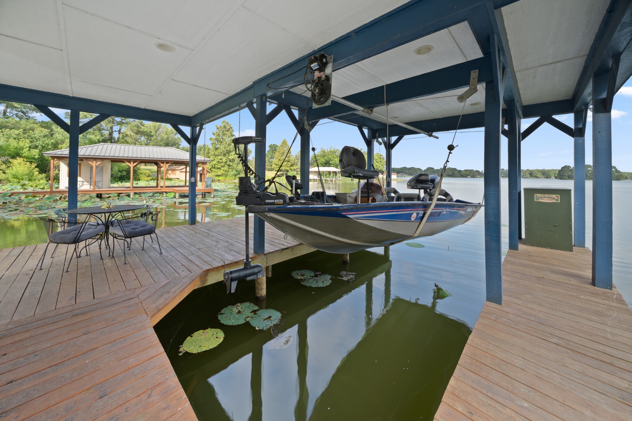 Covered boat lift and deck on Echo Lake