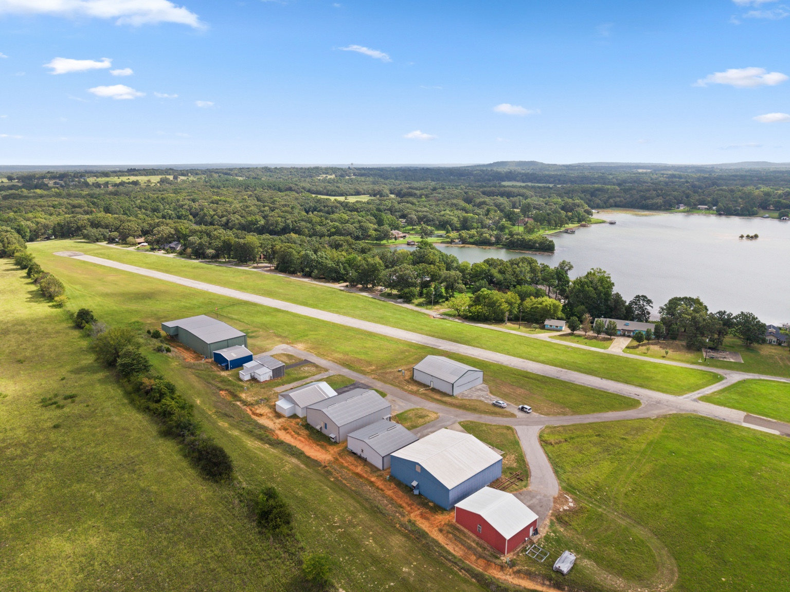 Echo Lake's private runway and hangars beside the lake