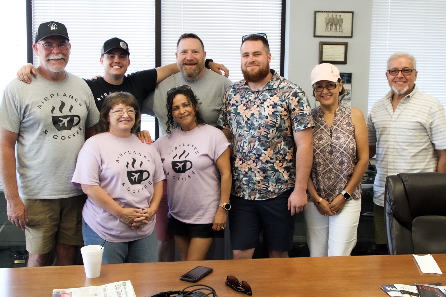 John Naugle with Airplanes and Coffee volunteers and aviation community members