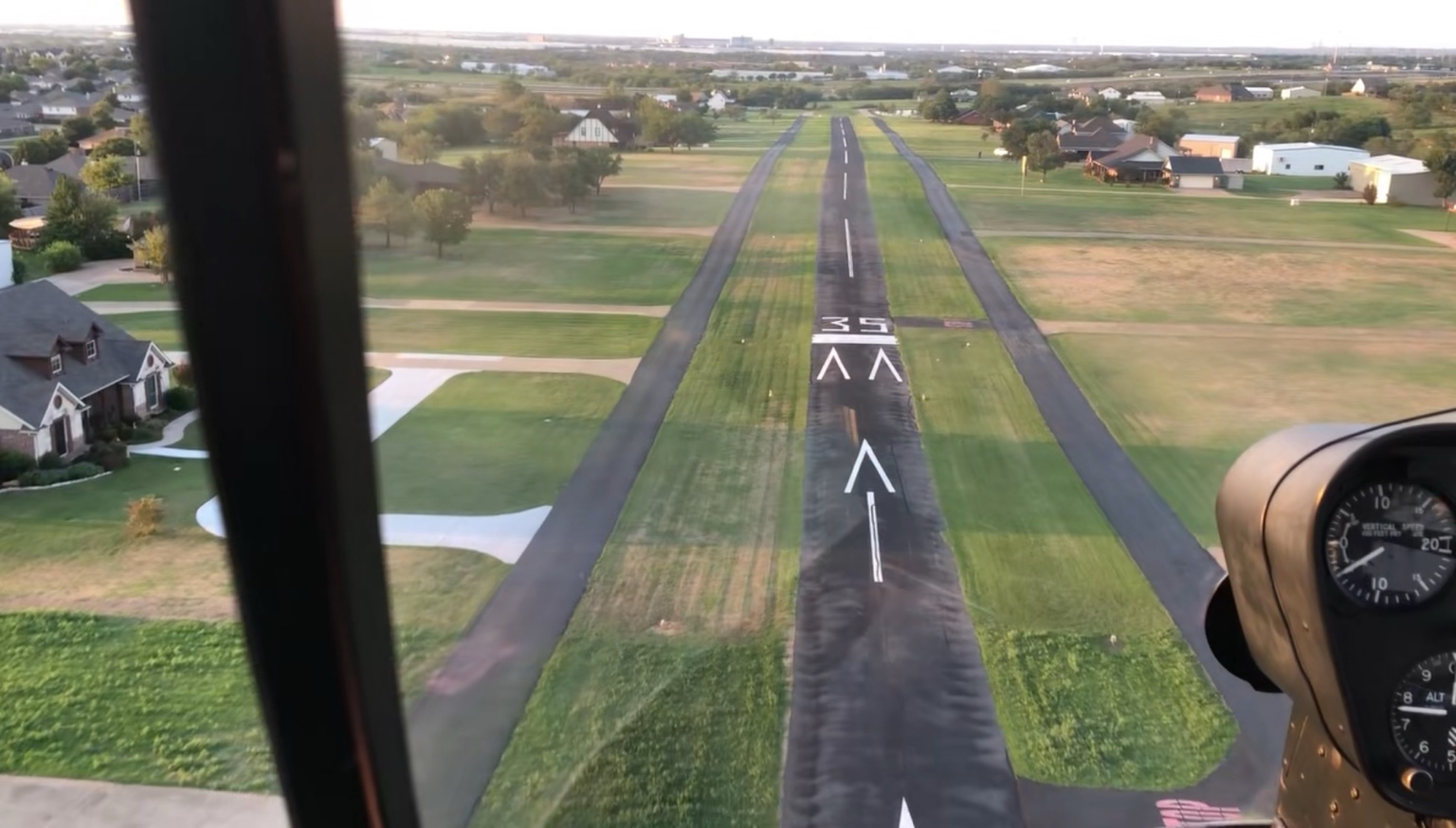John Naugle’s view of Runway 35 and the surrounding homes at Hillcrest Airport from a Robinson R22 helicopter